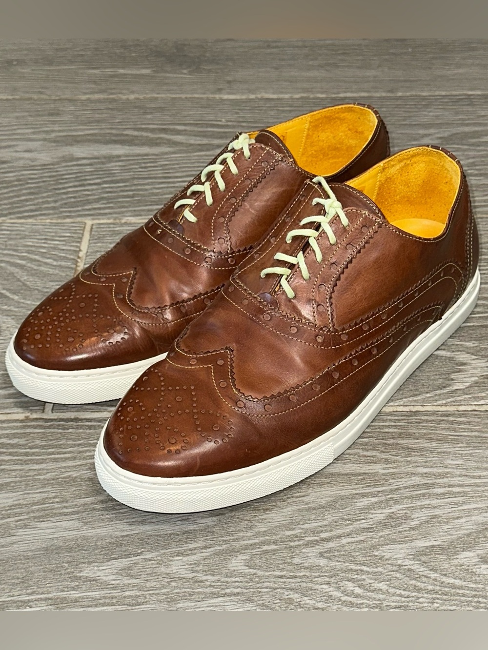 Undandy Leather Brogue Wingtip Oxford Sneakers Brown Green Laces Men’s 43 Comfy